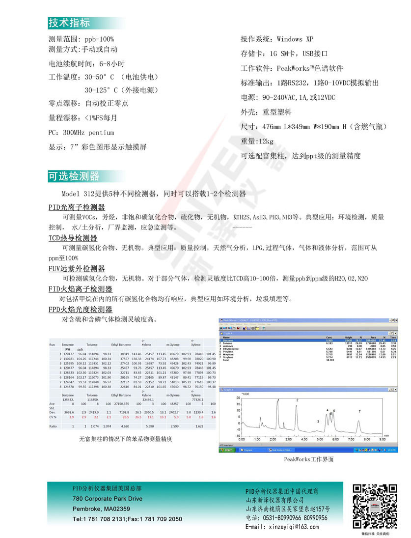 美國(guó)PID公司Model 312便攜式色譜分析儀技術(shù)參數(shù)表